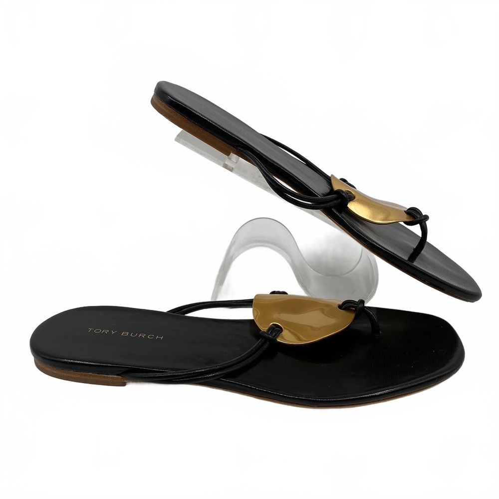 Tory Burch Black Gold Patos Sandals Gold Hardware | Womens 5